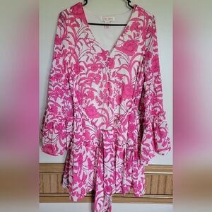 Flying Tomato Women's Hot Pink Floral Bell Sleeve Tie Waist Mini Dress Size S